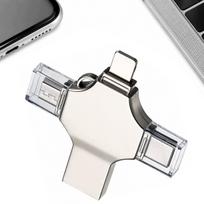 USB atmintinė OTG 256GB, USB, Micro USB, Type-C, Lightning, sidabrinė
