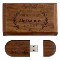 Medinė USB atmintinė 128GB su dėžute ir graviravimu, krikštynų dovanai
