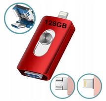 USB atmintinė 128GB, 3in1, su Lightning, Micro USB ir USB 3.0, raudona