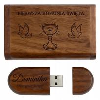 USB atmintinė su dėžute, 4GB, medinė, su Komunijos graviravimu