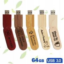 USB atmintinė 64GB 3.0 su mediniu dangteliu, 5 dizainai, su graviravimu