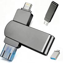 512GB USB atmintinė su USB 3.0, USB-C ir Lightning jungtimis telefonui