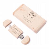 USB atmintinė medinė MAPLE 64GB, USB 3.0 ir 3.2 Type-C, su dėžute ir graviravimu krikštynoms