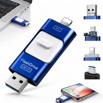 Atmintukas 256GB 4in1 USB 3.0/Micro-USB/Lightning/USB-C, mėlynas