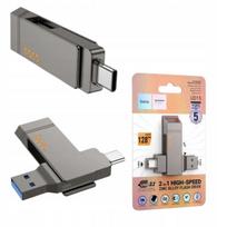 USB atmintinė 128GB Hoco UD15, USB 3.2, USB A ir USB C, pilka