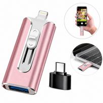 USB atmintukas 128GB, 3in1, Lightning, Micro USB, OTG, rausvas