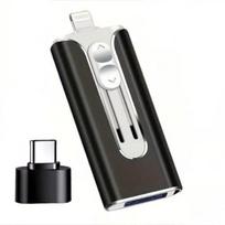 USB atmintinė 128GB, 4in1, USB 3.0, USB-C, Lightning, juoda