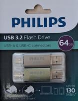 USB atmintinių rinkinys Philips 2 x 64GB, USB-A ir USB-C, iš viso 128GB