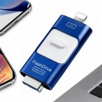 USB atmintinė 128GB, 4 jungtys: Lightning, USB-C, mėlyna, skirta iPhone, Android, kompiuteriams