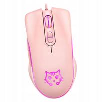 Rožinė laidinė žaidimų pelė, 2400 DPI, RGB apšvietimas, tyli, ergonomiška