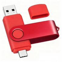 USB atmintinė 512GB, USB-A ir Type-C, dvi jungtys, raudona