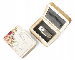 USB atmintinė vestuvių prisiminimams, 32GB, su dėžute, individualus dizainas