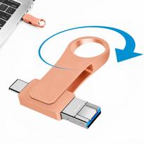 USB atmintinė 512GB, 4in1 su Lightning ir USB-C, suderinama su iPhone, Android, PC, rožinė