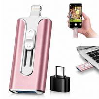 USB atmintinė 128GB, USB 3.0, Micro-USB, Lightning, USB-C, rožinė