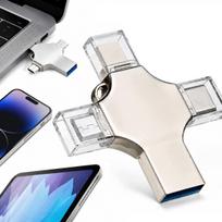 USB atmintinė 256GB, 4in1, sidabrinė, USB-C/Lightning/Micro-USB