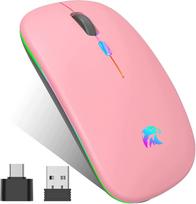 Belaidė pelė HZD, USB ir Bluetooth, USB-C, tylus veikimas, LED RGB, rožinė