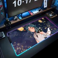 genshin xiao Mouse Pad RGB Gaming Mousepad Big LED Pad PC Desk Mat Luminous Mouse Pad Large Keyboard Mats Table Rug With Backlit RGB600x300x3mm gray