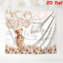 2D Teddy Bear Hot Air Balloon Baby Shower Backdrop Floral Photoshoot Background 47.2x31.5inch/120*80cm white