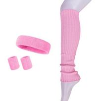 4Pcs/Set Women Headband Wristband Leg Warmer Sweat Absorbing Yoga Pilates Gym pink