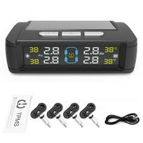 Solar/USB Powered Tyre Temperature Monitor Car TPMS Tire Pressure Monitoring System 4 Sensors Auto Security Alarm Systems Exteral Sensors gray