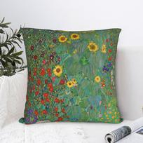 Printed Gustav Klimt Sunflowers Artists Pillowcase Fabric Cushion Cover Gift Classic Art Throw Pillow Case Cover Bed Wholesale 45X45CM gray