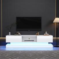 160*35*40,5cm Baltas blizgus TV staliukas su LED apšvietimu, 2 stalčiais, valdomas programėle, apsaugos nuo apvirtimo dizainas, 60 colių televizoriui, TV lentyna, TV žemasis staliukas balta