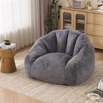 Bean Bag for Adults, fluffy lounge chair made of faux fur, vacuum-packed and assembly-free, for living room, bedroom, balcony - Large (Light Gray) 111 x 123 x 75 cm pilka