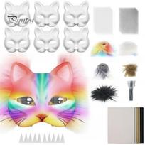 White Masque Set for Painting Therian Kit with Faux Fur Eye Mesh Beard And Felt Sheet Making Materials DIY to Paint Furry Animal Halloween Carnival A gray