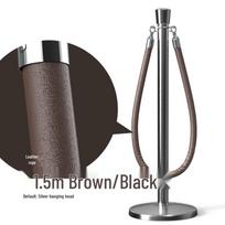 One-Meter Velvet Rope Barrier for Hotel Concierge or Event Queue Management Dark Brown Faux Leather Rope gray