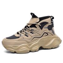 Thick Sole Height Increasing Plus Size Sports Running Shoes 2025 New Trendy Leather Fashionable High Top Breathable Casual Versa 46 juoda