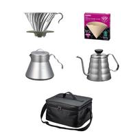HARIO Outdoor V60 Coffee Basic Set O-VOCB, 5-Piece Set, Stainless Steel, 1-4 Cups, Made in Japan, Camping Coffee Kit gray