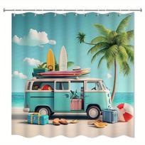 Retro VW furgono tropinio paplūdimio dušo užuolaida pakrantės vasaros atostogų dekoras vonios kambariui vandeniui atsparus spaudinys 180x200cm71x79in