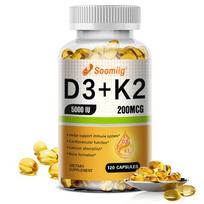 Soomiig Vitaminas D3 + K2 Maisto papildas, 5000 TV, 200 mcg MK-7, su Cinku ir Magnio, 120 kaps. 120 Capsules