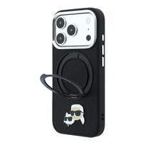 Karl Lagerfeld PU Grained K&CH Heads Ring Stand Magsafe dėklas skirtas iPhone 18 Pro Max juodos spalvos