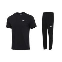 Nike Marškinėliai trumpomis rankovėmis, trumpomis rankovėmis, laisvalaikio rankogaliai, ilgos kelnės, sportinis rinkinys, vyriškas sportinis rinkinys, juodas AR4999-013+CZ6380-010 M black