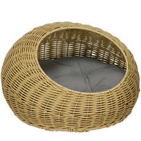 Cat Cave with Washable Cushion, for Pets Up to 4 kg, Indoor, Faux Rattan, diameter 50 x 31 cm, Light Brown 50 x 50 x 31 cm ruda