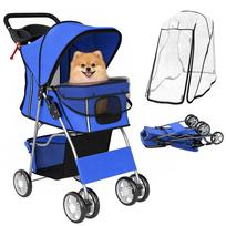 Dog Stroller Dog Buggy Foldable Cat Stroller up to 10kg with Rain Cover, Reflective Strips, Storage Basket, 77x44x102cm, Blue 77 x 44 x 102 cm