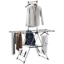 Clothes dryer foldable drying rack, adjustable wings 5 levels, 4 shoe holders, stainless steel, silver 139 x 62.5 x 201 cm