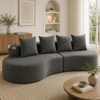 Lininė sofa, 4 pagalvės, didelio tankio putplastis + spyruoklės, puodelio laikiklis ir šoninė kišenė, patogi, kvėpuojanti, svetainei, svečių kambariui ar balkonui, tamsiai pilka 240 x 109 x 63 cm tamsiai pilka spalva