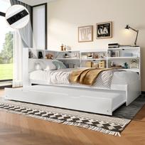 Daybed, Sofa Bed, 90x200cm, Headboard with Storage Compartment, Pull-out Bed, Without Mattress, White 216.5 x 110.5 x 88.5 cm balta