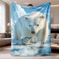 2026 Latest Flannel Blanket | Polar Bear and Seal in Snowy Environment, Soft Comfortable, Washable, Hypoallergenic, Tear-Resistant, Suitable for Sofa, 100X130CM white