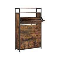 VASAGLE LBS802B01 Shoe Cabinet with 3 Flaps, Shoe Rack, in the Hallway, for 15-24 Pairs of Shoes, Space-Saving, 80 x 30 x 130 cm, Vintage Brown/Black ruda