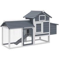 Chicken Coop with 2 Wire Runs, Opening Roof, Nesting Box, Removable Tray and Ramp, 150.5x54x87 cm, Grey pilka spalva