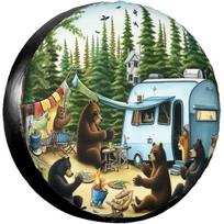 Camping Bears Spare Tire Cover Funny Wheel Protectors Cover Universal Fit for Camper Trailer Truck Accessories Travel 15 Inch 14inch beige