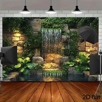 2D Lush Green Waterfall with Stone Wall Background for Photoshoot 47.2x31.5inch/120*80cm gray