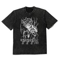 Mob Psycho  Manga Print Tshirt For Men Women Clothing Short Sleeve Tees Tops Harajuku Vintage Washed Oversized Streetwear S black