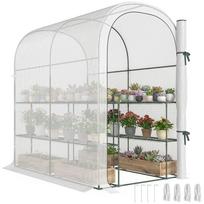 Walk-in Greenhouse with Shelves, Small Greenhouse with PE Cover and Roll-up Door, 123 x 187 x 189 cm, White 187 x 123 x 189 cm