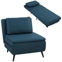 Convertible Armchair 1 Seat, Click-Clack Armchair Bed 3 in 1 with Adjustable Backrest, Pillow, Wide Seat, Blue 88 x 75 x 78 cm