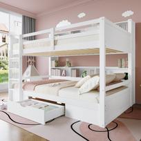 =(WX000708AAK)Bunk beds, 90x200cm(90x200cm) single beds, children's beds, bunk beds, with drawers, with storage compartments, without mattress, white 205 x 118.5 x 175 cm balta