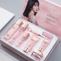 8‑Piece Facial Skin Care Gift Set, Fullerene Yeast Antioxidant Daily Face Care Kit Eight piece suit rožinė